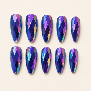 Midnight Prism 3D faceted press-on nail set flat lay