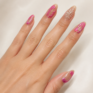 Cyber Fairycore | Pink Chrome & Pearl Press-On Nails worn on hand