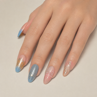 Angelic Cyber | Pastel Silver Tribal Press-On Nails worn on hand