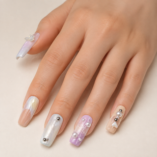 Pearl Fantasy | Pastel Ombre 3D Charm Press-On Nails worn on hand