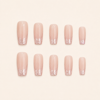 Blush Sparkle | Rose Gold Glitter French Press-On Nails flat lay