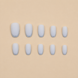 Frosted Glamour | Matte White Silver French Press-On Nails flat lay