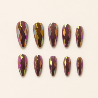 Sunset Prism | 3D Iridescent Rose Gold Press-On Nails flat lay