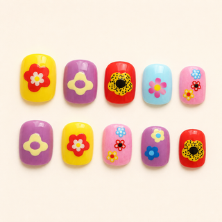 Groovy Garden | Retro Flower Kids Press-On Nails flat lay