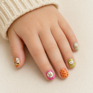 Fluffy Friends | Sheep & Lamb Kids Press-On Nails worn on a child's hand