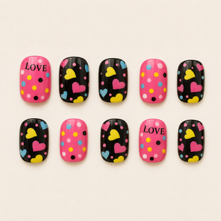 Sweetheart Pop | Hearts & LOVE Kids Press-On Nails flat lay