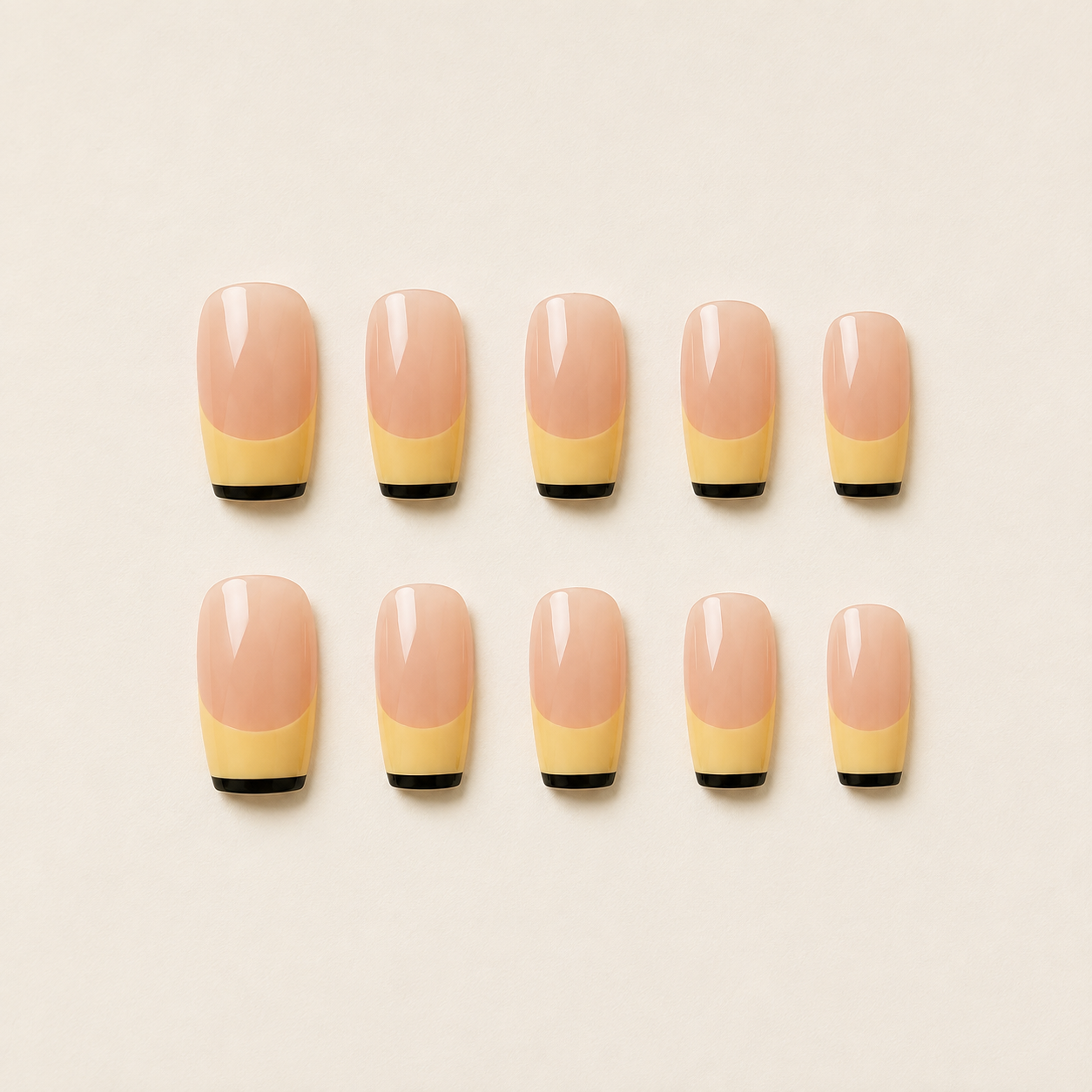 Modern Minimalist | Yellow & Black French Tip Press-On Nails flat lay