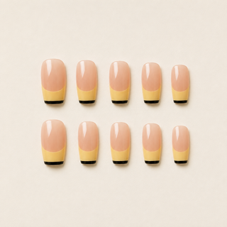 Modern Minimalist | Yellow & Black French Tip Press-On Nails flat lay