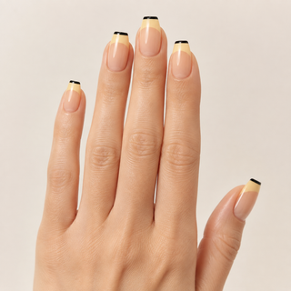 Modern Minimalist | Yellow & Black French Tip Press-On Nails hand shot