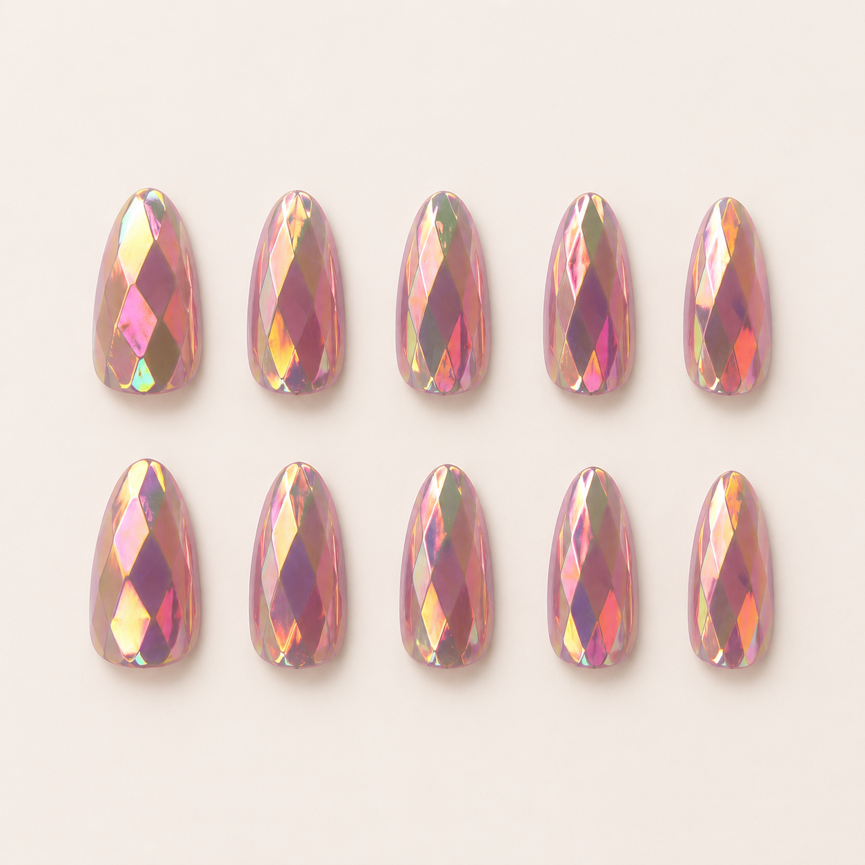 Rose Prism | Pink Holographic Faceted Press-On Nails flat lay