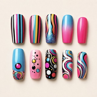 Pop Art Pulse | Pink & Blue Graphic Press-On Nails flat lay