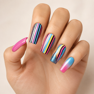 Pop Art Pulse | Pink & Blue Graphic Press-On Nails hand shot