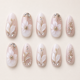 Victorian Romance | 3D Floral Bridal Press-On Nails flat lay