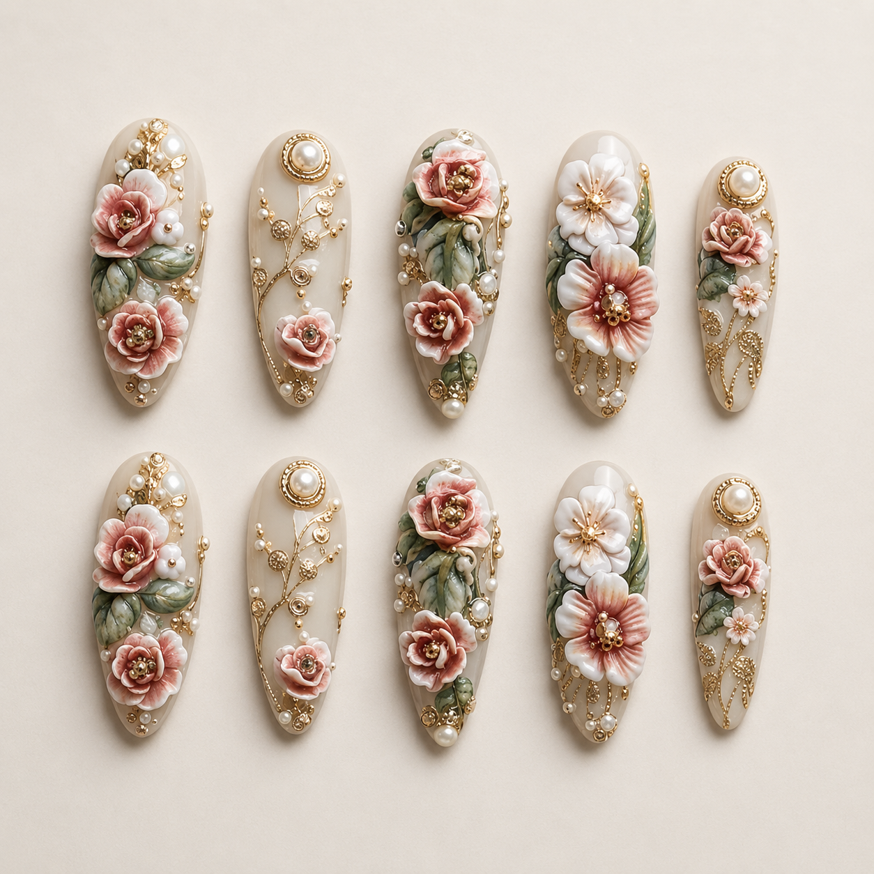 Victorian Romance | 3D Floral Bridal Press-On Nails hand shot