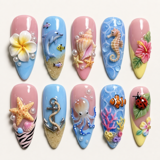 Under the Sea | 3D Tropical Ocean Press-On Nails flat lay