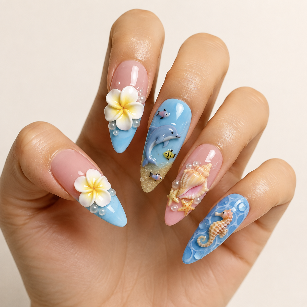 Under the Sea | 3D Tropical Ocean Press-On Nails hand shot
