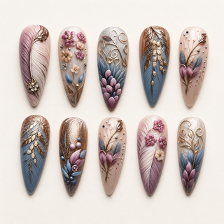 Enchanted Forest | 3D Feather Botanical Press-On Nails flat lay