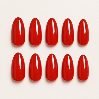 Icon Crimson | Classic Glossy Red Press-On Nails flat lay