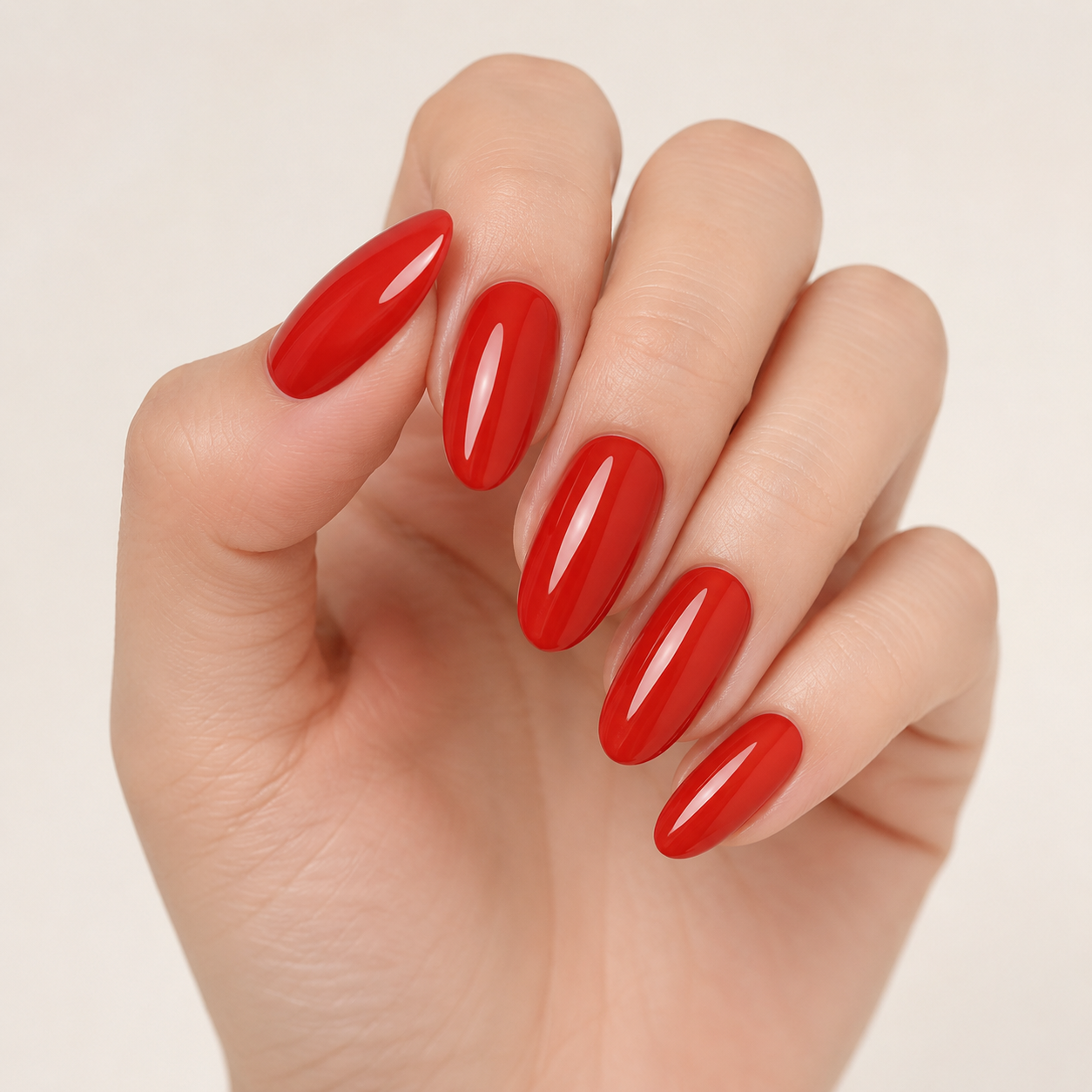 Icon Crimson | Classic Glossy Red Press-On Nails hand shot