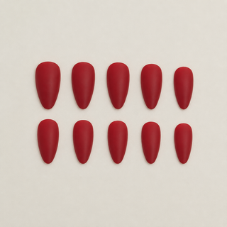Velvet Crimson Matte Almond Press-On Nails flat lay