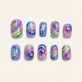 Psychedelic Cosmic Star Short Square Press-On Nails flat lay