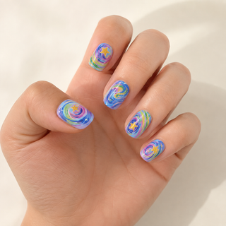 Psychedelic Cosmic Star Short Square Press-On Nails worn on hand