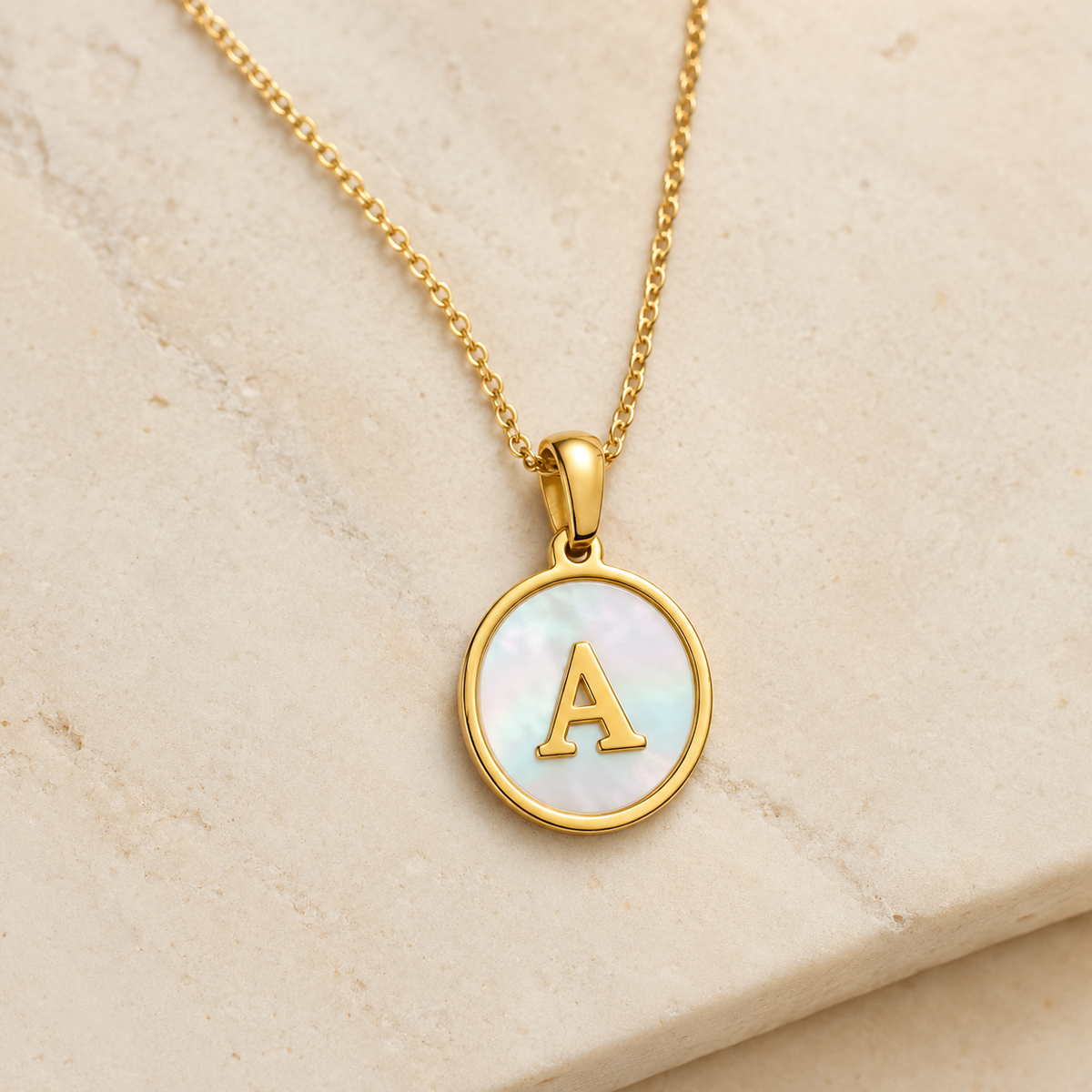 Shell Initial Gold Pendant Necklace – A product view