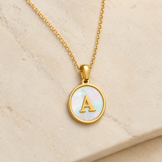 Shell Initial Gold Pendant Necklace – A product view