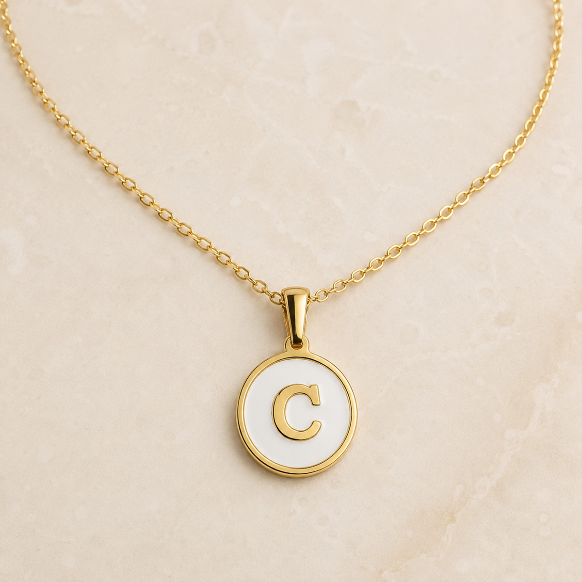 Shell Initial Gold Pendant Necklace – C product view