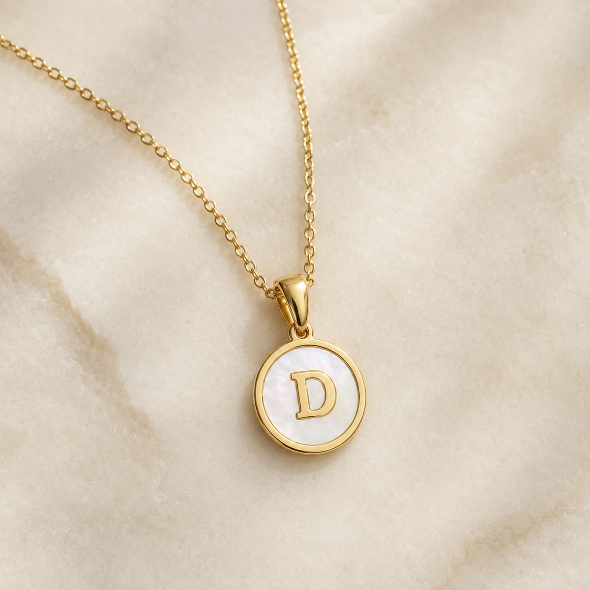 Shell Initial Gold Pendant Necklace – D product view