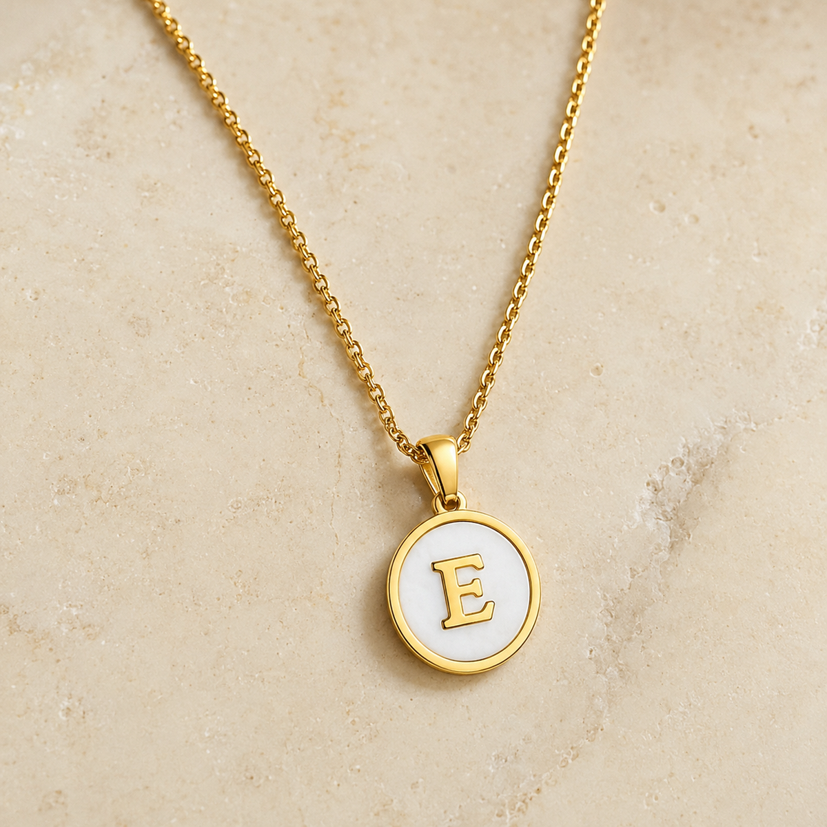 Shell Initial Gold Pendant Necklace – E product view