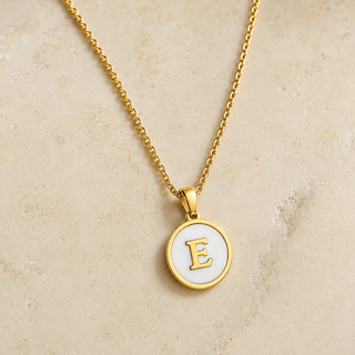 Shell Initial Gold Pendant Necklace – E product view