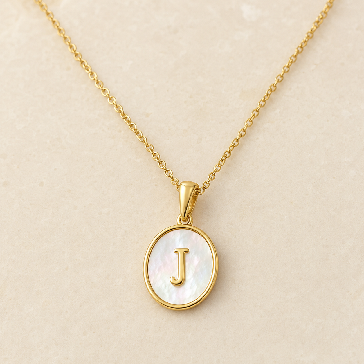 Shell Initial Gold Pendant Necklace – J product view