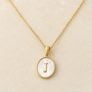 Shell Initial Gold Pendant Necklace – J product view