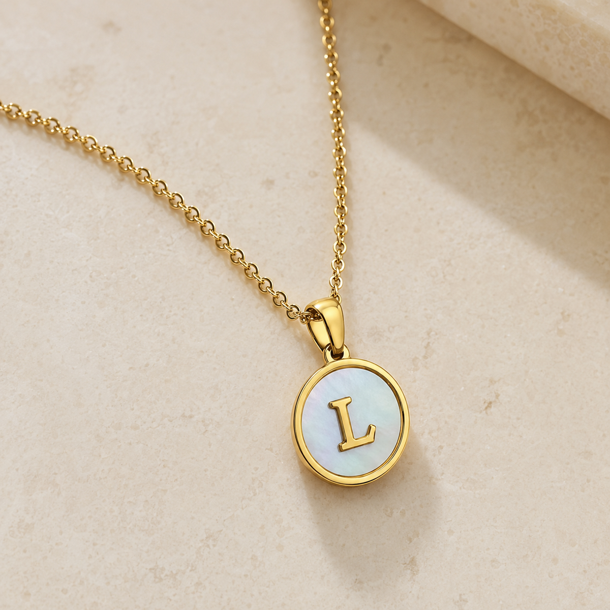 Shell Initial Gold Pendant Necklace – L product view