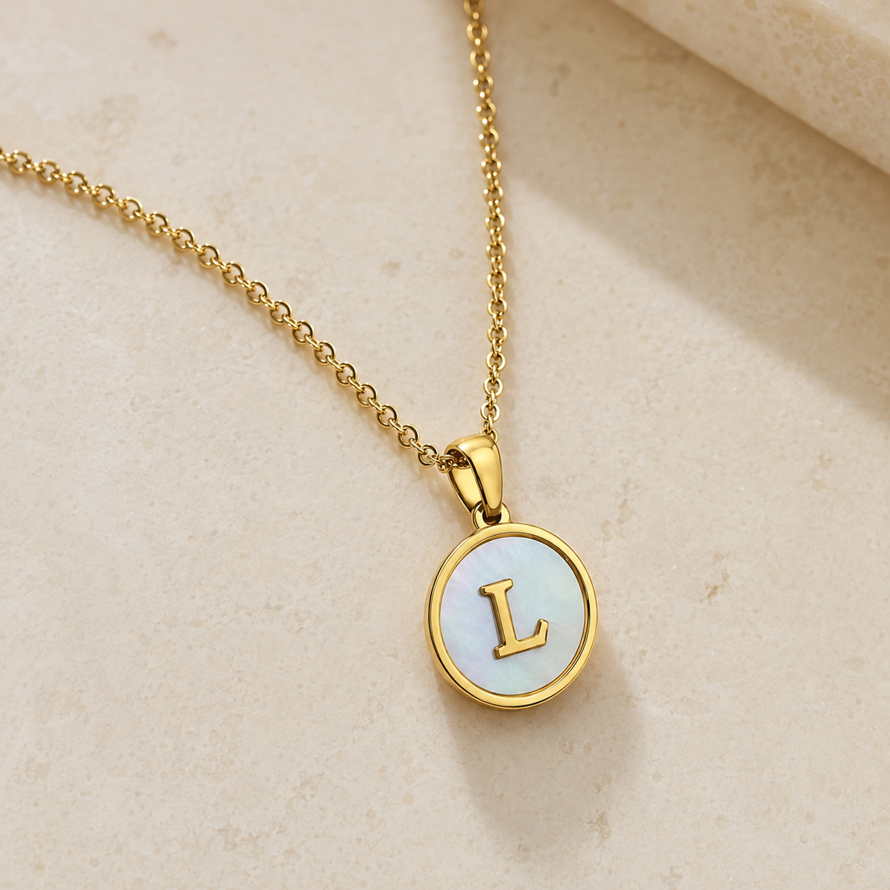 Shell Initial Gold Pendant Necklace – L product view