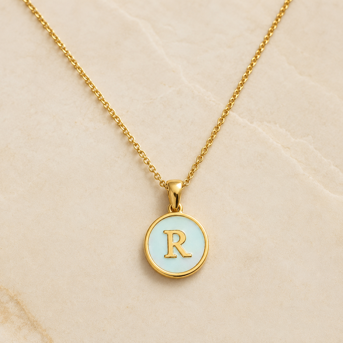 Shell Initial Gold Pendant Necklace – R product view