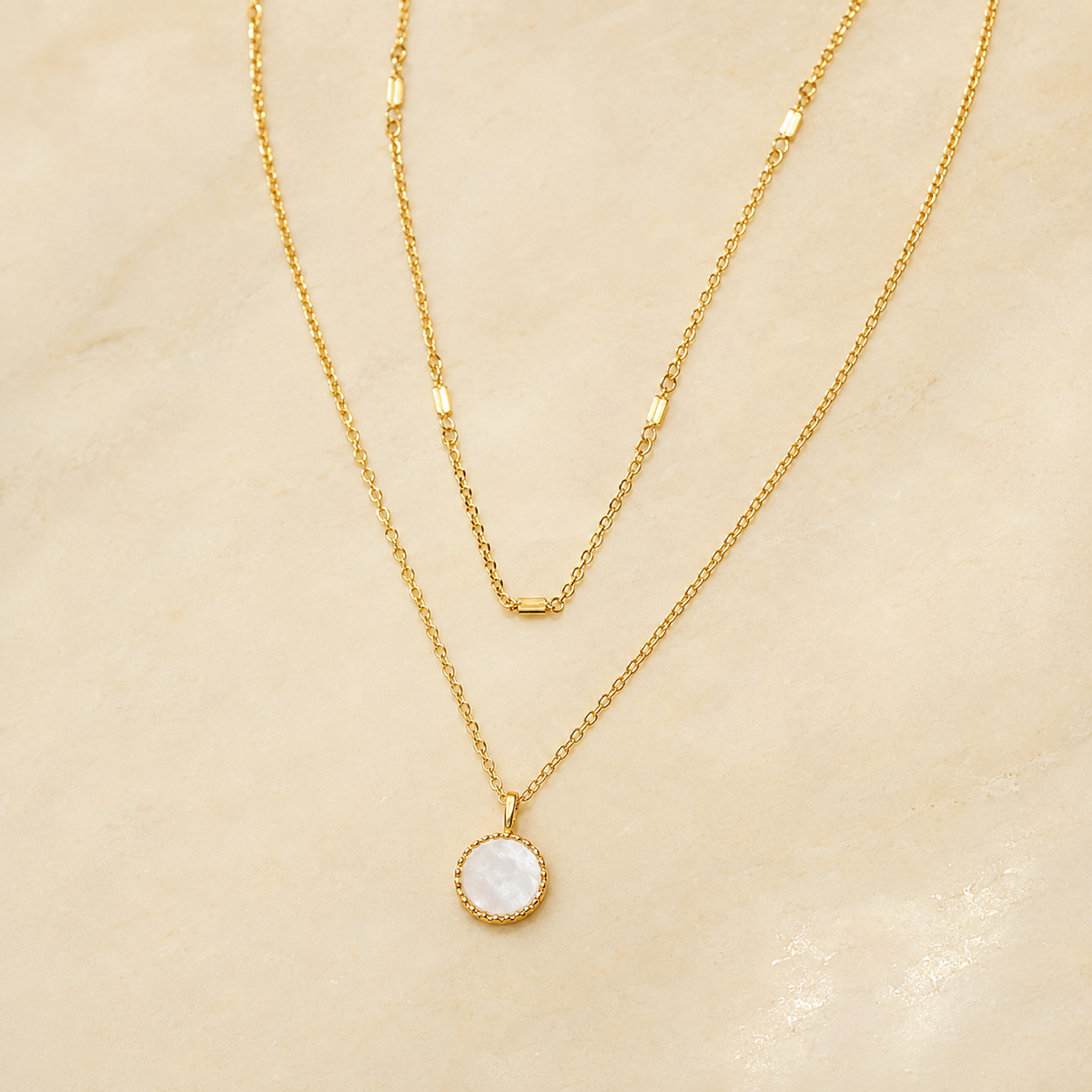 Double Shell Disc Gold Necklace product view