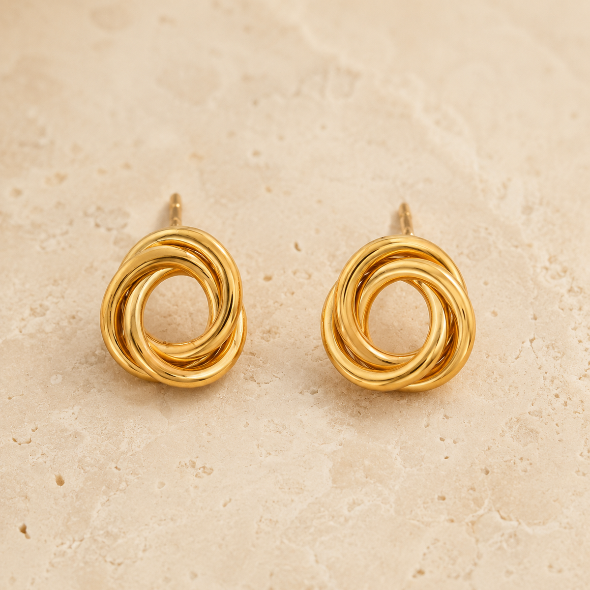 Sculpted Triple-Ring Gold Stud Earrings product view