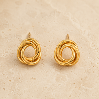 Sculpted Triple-Ring Gold Stud Earrings product view
