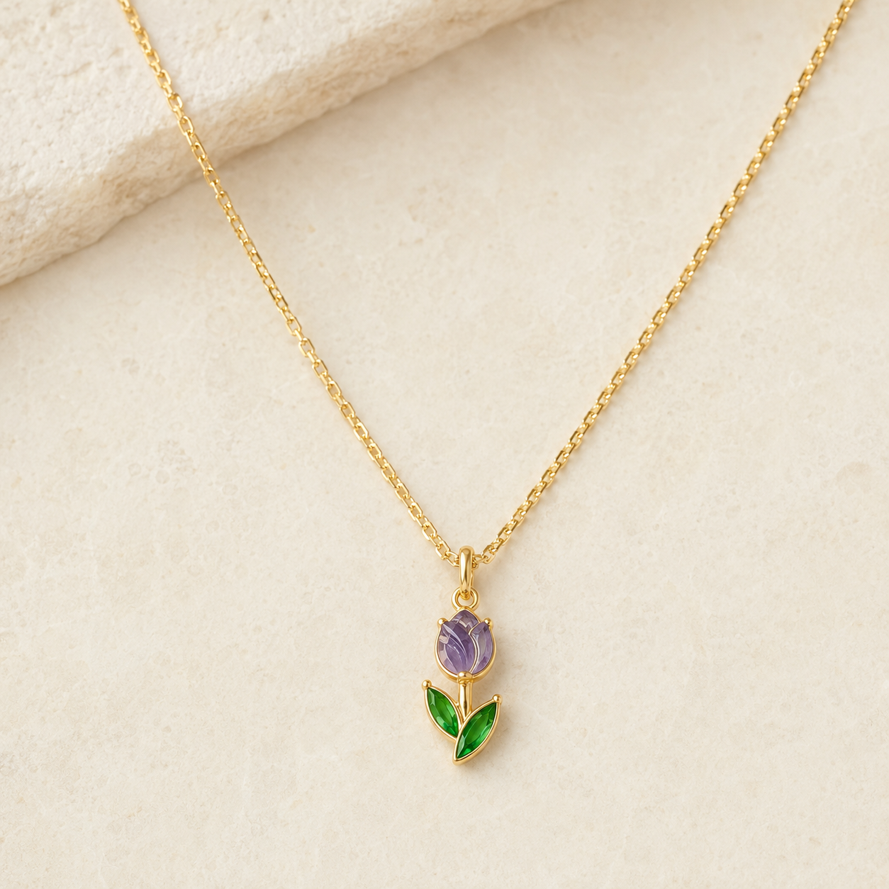Purple Tulip Gold Pendant Necklace product view