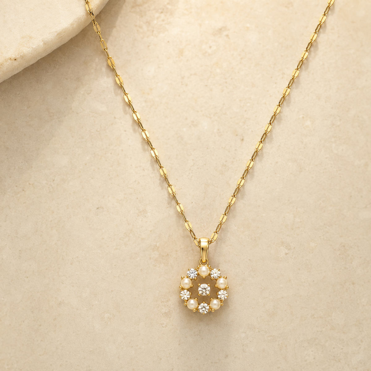 Floral Crystal Gold Pendant Necklace product view