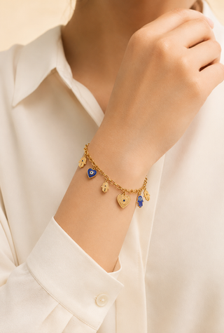 Model wearing Lucky Charm Gold Bracelet