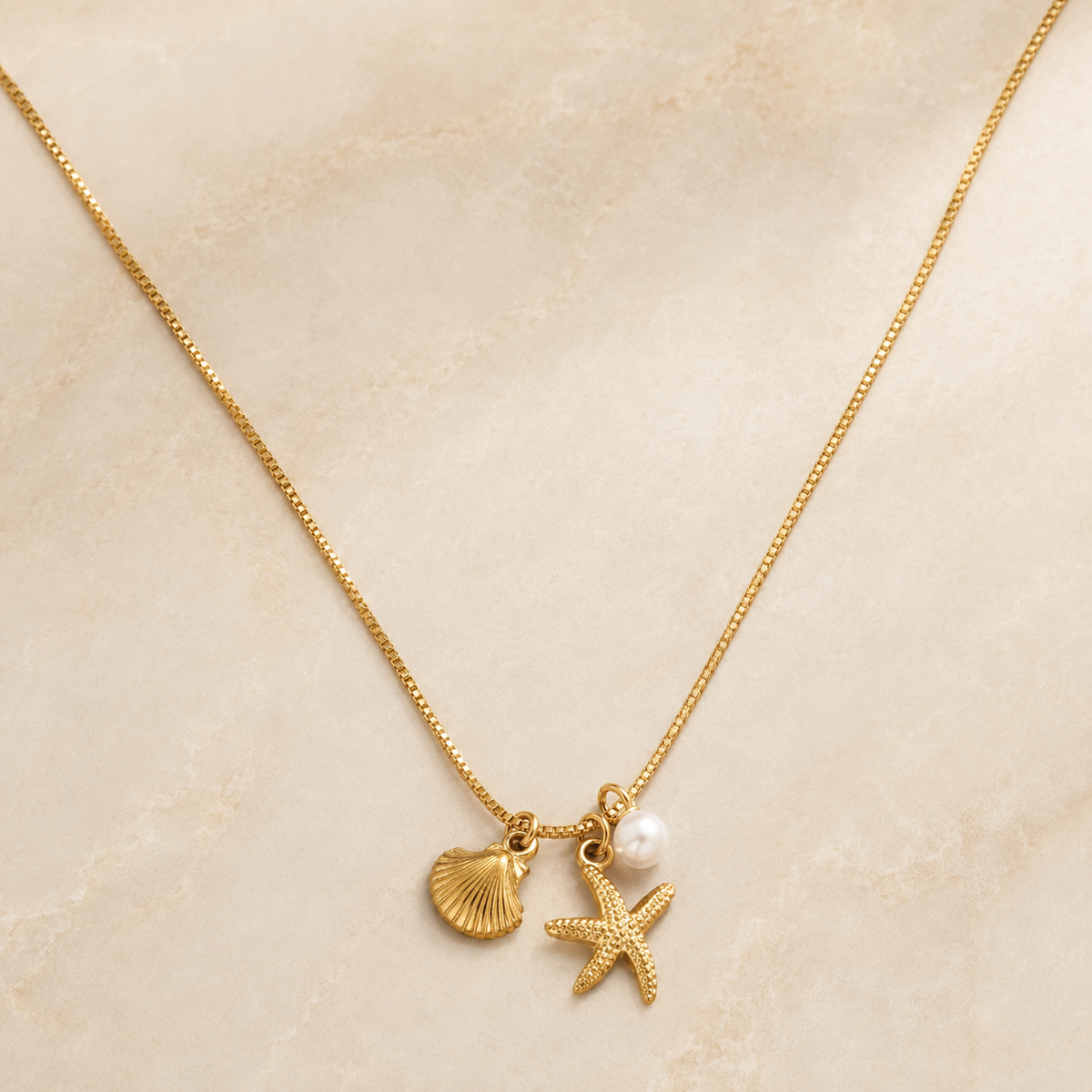 Pearl Starfish & Shell Gold Necklace product view