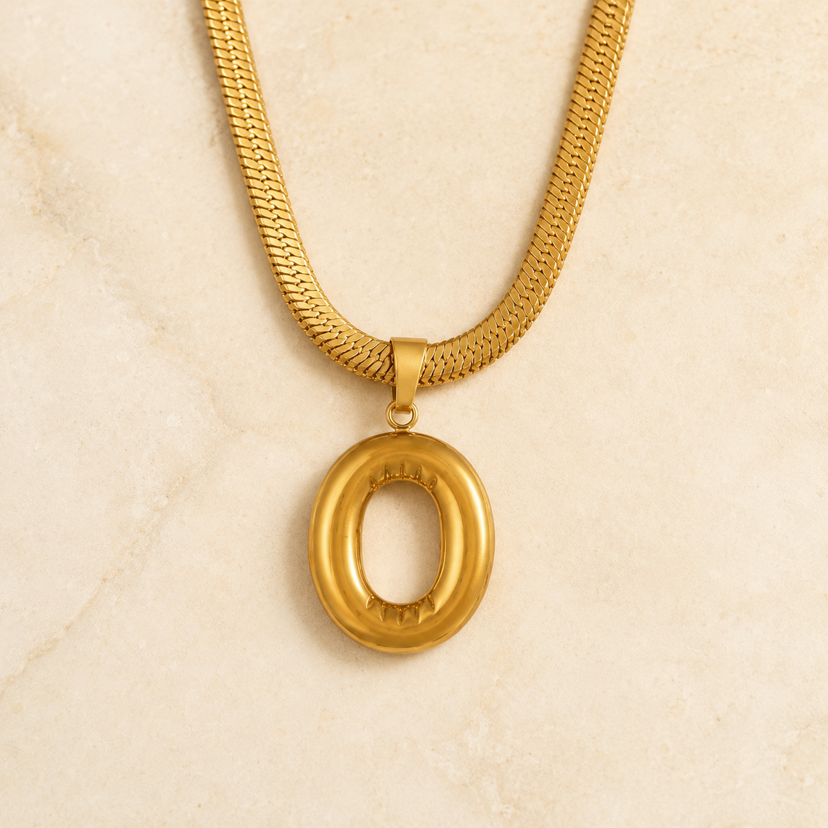 Puffy Initial Gold Pendant Necklace – O product view