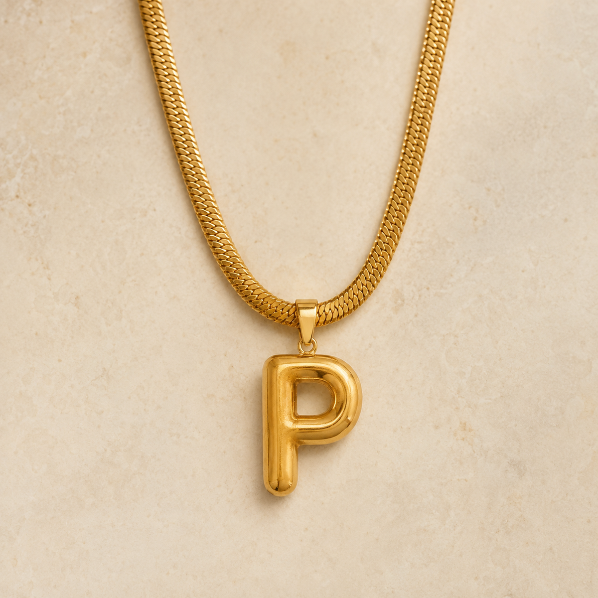 Puffy Initial Gold Pendant Necklace – P product view