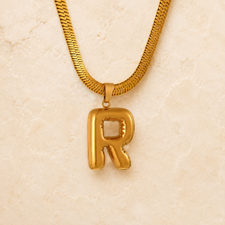 Puffy Initial Gold Pendant Necklace – R product view