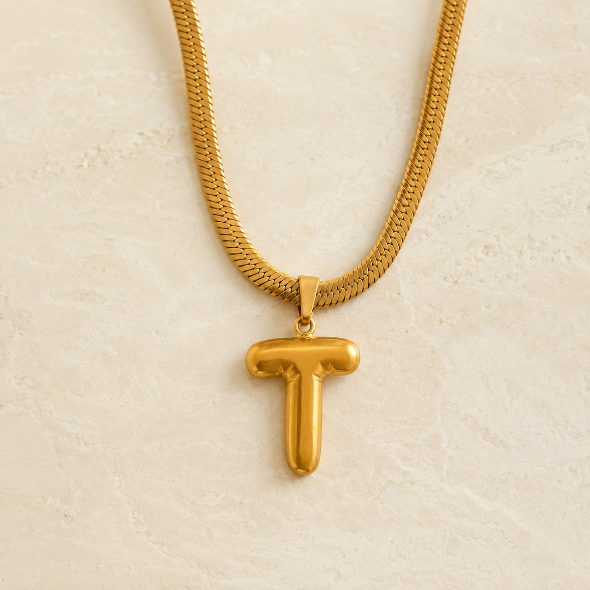 Puffy Initial Gold Pendant Necklace – T product view