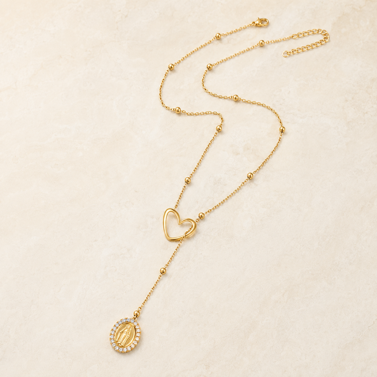 Virgin Mary Zircon Ball-Chain Necklace – Style 2 product view