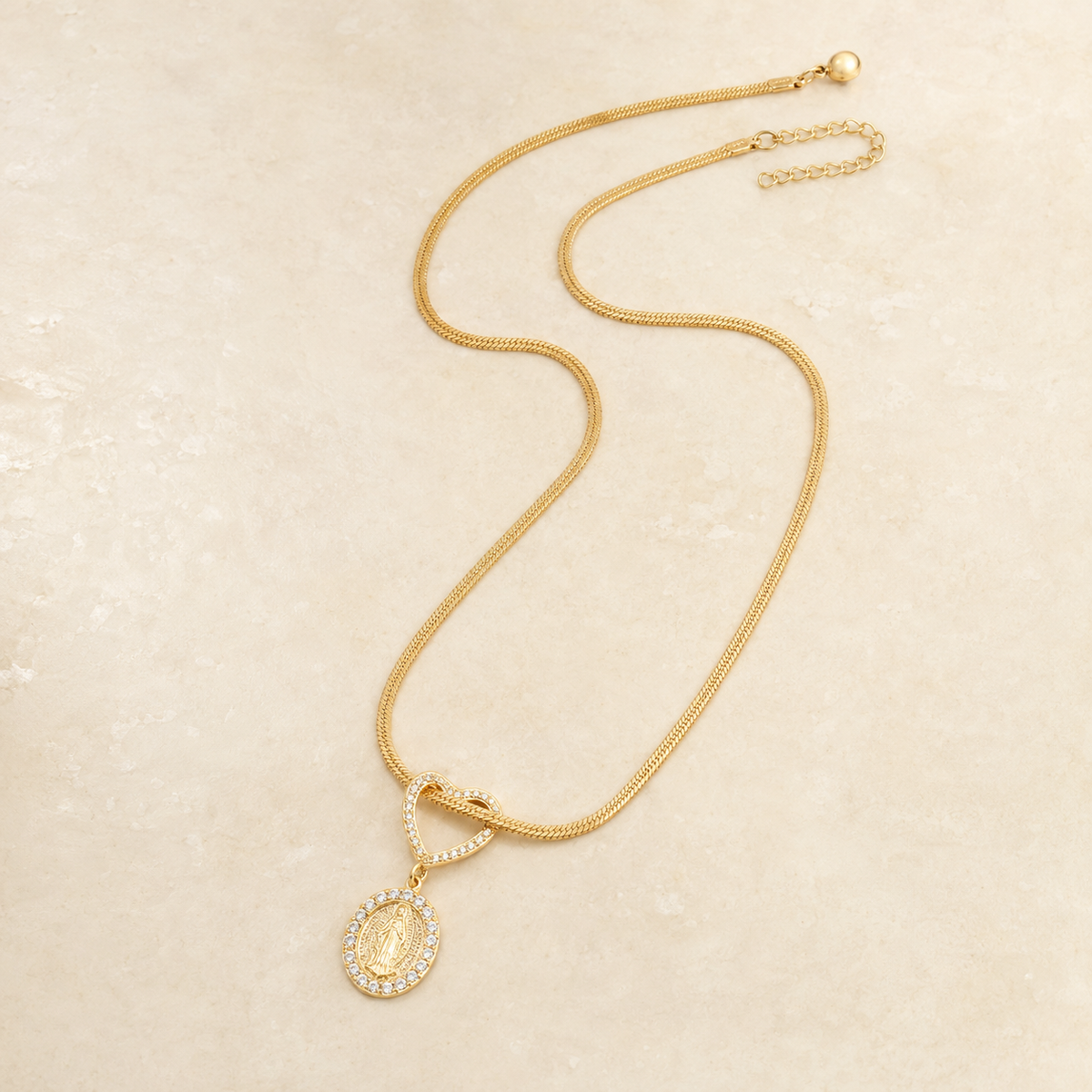 Virgin Mary Zircon Snake-Chain Necklace product view